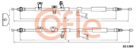 Трос ручника (задний) Ford C-Max II/Focus III 10- (1940/1870mm) COFLE 92105384