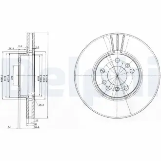 Диск тормозной BMW X3(E83)/X5(E53) "F D=332mm "00-11 Delphi BG3628