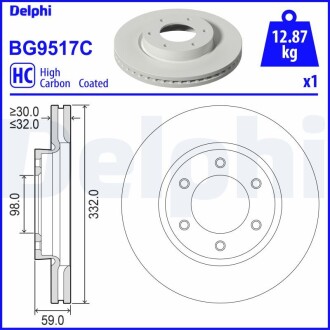 Диск тормозной FORD Ranger Raptor "F "15>> Delphi BG9517C (фото 1)