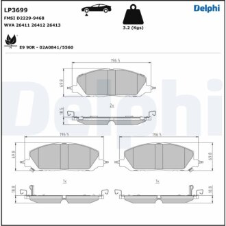 Колодки гальмівні дискові (комплект 4 шт) Delphi LP3699
