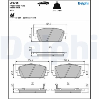 Комплект передних тормозных колодок Delphi LP3705