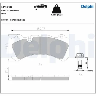 Комплект гальмівних колодок передн, VOLVO S60 II, V60 I 2.0/3.0 04.14-12.18 Delphi LP3710
