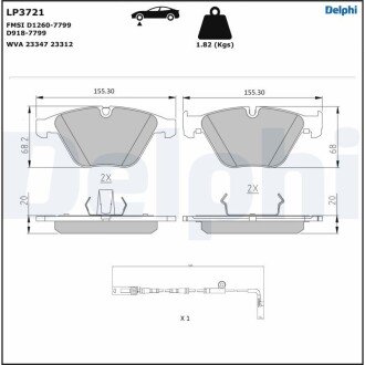 Колодки гальмівні (передні) BMW 3 (E90) 07-13/5 (E60/E61)/6 (E63/E64) 03-10/7 (E65/E66/E67) 01-08 Delphi LP3721