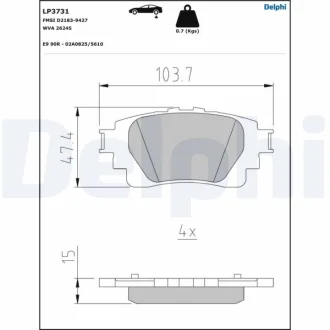 Комплект гальмівних колодок задн (без комплектуючих), LEXUS LBX, NX II, RX, UX TOYOTA BZ4X, COROLLA, HIGHLANDER, RAV 4 V, YARIS CROSS 1.5-Electric 12.18- Delphi LP3731