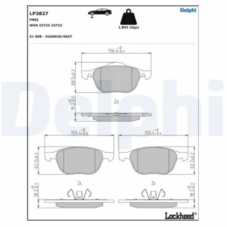 Комплект гальмівних колодок передн, FORD C-MAX, C-MAX II, ECOSPORT, FOCUS C-MAX, FOCUS II, FOCUS III, FOCUS III/HATCHBACK, FOCUS III/KOMBI, FOCUS II/KOMBI, GRAND C-MAX, KUGA I 1.0-Electric 10.03- Delphi LP3827