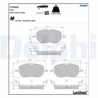 Комплект гальмівних колодок передн, MERCEDES C ALL-TERRAIN (S206), C T-MODEL (S206), C (W206), CLE (A236), CLE (C236) 1.5H/2.0DH/2.0H 03.21- Delphi LP3843