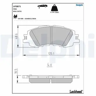 Комплект гальмівних колодок передн, TOYOTA YARIS 1.5H 02.20- Delphi LP3871
