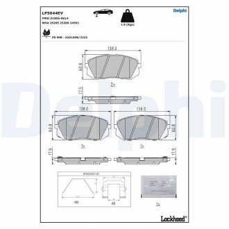 Колодки гальмівні (передні) Hyundai Tucson 15-/і40/іх35/Sonata/Kia Sportage/Optima 10-/Soul 14- Delphi LP5044EV