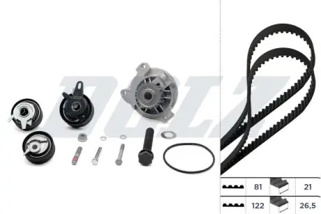 Комплект ГРМ (ремінь + ролик + водяний насос) AUDI A6 C4, VW LT 28-35 II, LT 28-46 II, TRANSPORTER T4 2.4D/2.5D 07.90-07.06 DOLZ KD052