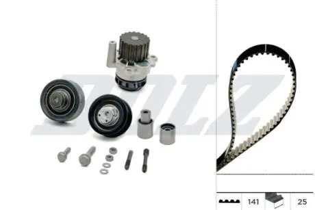 VW К-т ГРМ (помпа + ремень + 4 ролика) POLO 1.9 SDI 01-09, SKODA FABIA I Combi 1.9 SDI 00-07, SEAT IBIZA III 1.9 SDI 02-05 DOLZ KD104