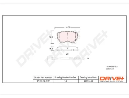 Фото drive+ - Гальмівні колодки до дисків Drive+ DP1010.10.1129 Drive+ - Гальмівні колодки до дисків Drive+ DP1010.10.1129
