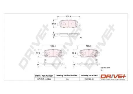 Колодки гальмівні (задні) Infiniti EX/Nissan Cube/Juke/Leaf/Renault Koleos/Suzuki Grand Vitara 05- Drive+ DP1010101244