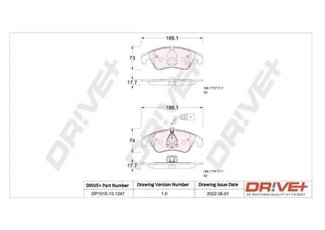 Колодки тормозные (передние) Honda Jazz 07-/Honda CR-Z 08- (136.4x51) Drive+ DP1010101247