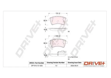 Колодки тормозные (передние) Renault Kangoo 08- (с датчиком) Drive+ DP1010101253