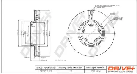 TARCZA HAM. PRZУD FORD TOURNEO CUSTOM 12- 288X33 Drive+ DP1010111617
