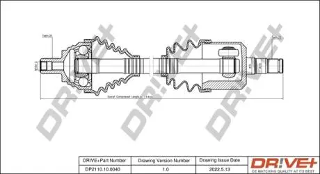 Піввісь VW Caddy/Golf/Passat/Touran 1.6/2.0 03- (R) (26x36x884) Drive+ DP2110100040