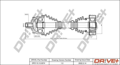 Піввісь (передня) Audi A4 95-01/VW Passat B5 96-00 (R) (+ABS45z) Drive+ DP2110100074