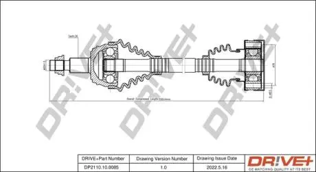 Піввісь Skoda Octavia/VW Golf IV 1.4/1.6/1.9D 96-10 (L) Drive+ DP2110100085