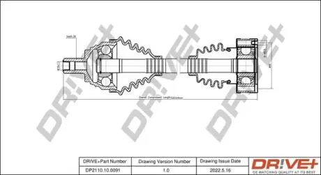 Полуось (передняя) VW Golf 1.6-2.0 04-/Passat 1.9/2.0 05-10 (L) (36x519) Drive+ DP2110100091