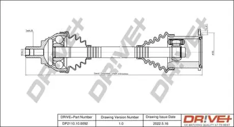 Піввісь (передня) Audi A3/Seat Leon/Skoda Octavia/SuperB/VW Caddy/Golf/Passat/Touran 03- (L) Drive+ DP2110100092