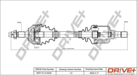 Піввісь Citroen Berlingo 1.8i/1.9D 97-06 (L) (24x25x583x29T) Drive+ DP2110100235