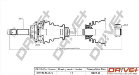 Піввісь (передня) Renault Kangoo (L) (21x29.95x626x26T) (+ABS) Drive+ DP2110100646