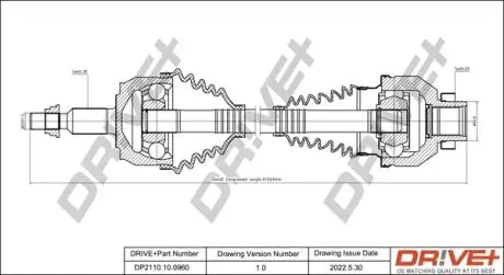 Піввісь (передня) VW T5 1.9TDI-2.5TDI 03- (L) (26x38x613) Drive+ DP2110100960