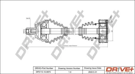 Піввісь (передня) VW Golf/Skoda Octavia 09- (R) (36x814) Drive+ DP2110100974