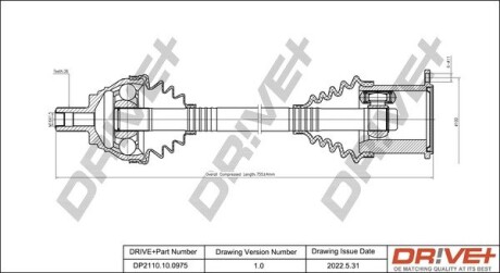 Піввісь (АКПП) VW Golf/Passat 1.9-2.0TDI (R) (36x755) Drive+ DP2110100975