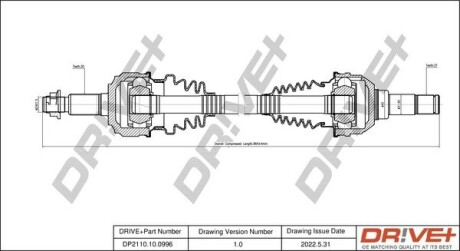 Піввісь VW Touareg 3.0/3.6/4.2 TDI/FSI 10-18 (30x37/863 мм) Drive+ DP2110100996