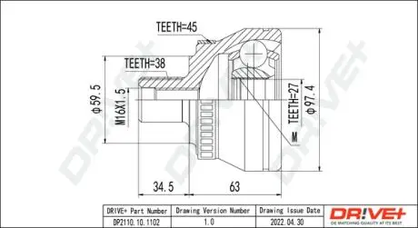 ШРКШ (зовнішній) Audi A4 00-09 (38/27z) (+ABS 45T) Drive+ DP2110101102