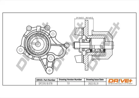 Помпа води Hyundai Accent/Elantra/Santa Fe/Tucson/Kia Sportage 1.5/2.0CRDI 01-08 Drive+ DP2310.10.078