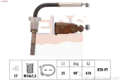 Датчик температури випускних газів 1.9TDi/2.0TDi Audi A3 03-13/Skoda Octavia II/VW Golf V/Jetta V EPS 1.220.067