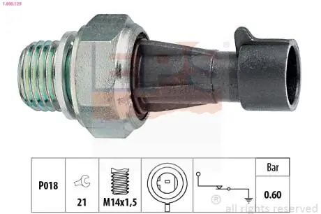 Датчик тиску масла EuroCargo 100 E 21 EuroStar LD 440 E 42 T,LD 440 E 42 TZ 9-3 (YS3D) 2.2 TiD 9-5 (YS3E) 3.0 V6t 9 EPS 1.800.129
