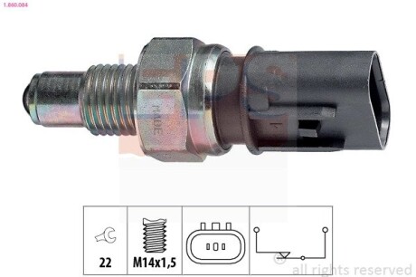 Датчик заднього ходу Hyundai Accent 94-00, Sonata 91-99/ Mitsubishi Carisma 97-06, Colt 86-00, Galant 87-04, Lancer 88- EPS 1.860.084