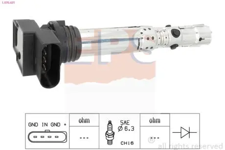 Котушка запалювання Skoda Fabia 1.2 6V/VW Polo 1.2 02- EPS 1.970.431