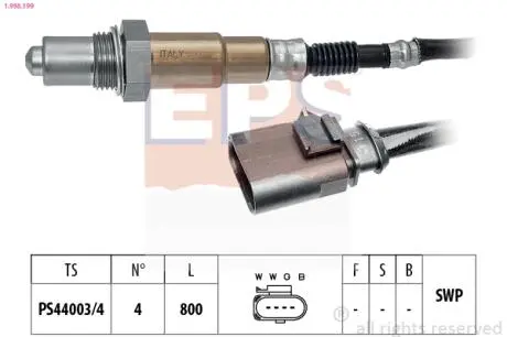 VW Лямбда-зонд GOLF 1.2/1.4 12-, TIGUAN 1.4 16-18, AUDI Q2 (GAB, GAG) 1.4 TFSI 16- EPS 1.998.199