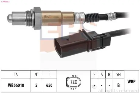 Лямбда-зонд Audi Q3 2.0TDI 14- /Skoda Karoq 1.6TDI/2.0TDI 17-/Octavia 1.6TDI/2.0TDI 04-20 /VW Caddy 2.0TDI 15-/Passat B7/B8 1.6TDI/2.0TDI EPS 1.998.552