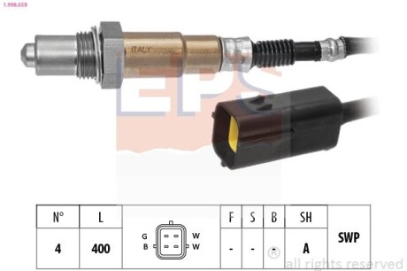 Лямбда-зонд (4-х конт.) 400 mm Chevrolet Aveo 1.2 05-/Lacetti 1.4/1.6/2.0 05-/Spark 1.0/1.2 10- EPS 1.998.559