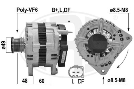 Генератор Skoda Superb/Yeti/VW Crafter 30-50/T5/T6/Passat 2.0TDI 09-15 (12V/180A ERA 209200A