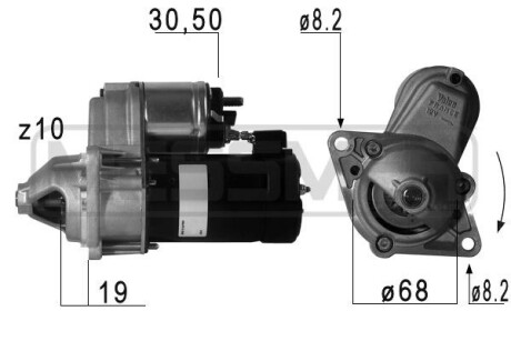 Стартер Opel Astra F/G/H 1.2-1.6 i 93-07/Combo 01-/Corsa 86-09 (12V/1.1kw) (z=9) ERA 220691A