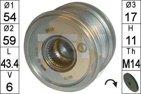 Шків генератора Ford Fiesta VI/Focus II/Kuga I/Mazda 3/Volvo V50 1.6/2.0D 04- ERA ZN5648