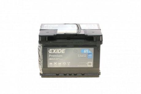 Акумулятор Premium (242×175×175), 61Ач, 600А, R+ EXIDE EA612