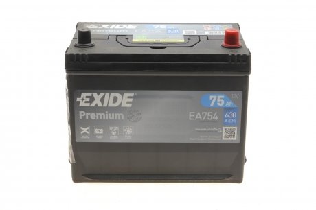 Акумулятор Premium (270×173×222), 75Ач, 630А, R+ EXIDE EA754