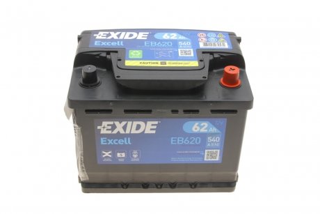 Акумуляторна батарея 62Ah/540A (242x175x190/+R/B13) Excell EXIDE EB620