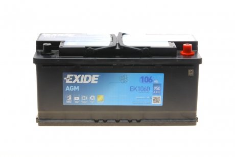 Акумуляторна батарея 106Ah/950A (393x175x190/+R/B13) (Start-Stop AGM) EXIDE EK1060
