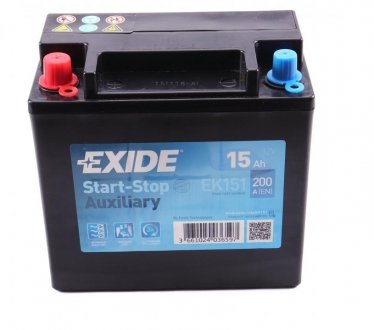 Аккумуляторная батарея 15Ah/200A (150x90x145/+L) (Start-Stop/вспомогательная) EXIDE EK151