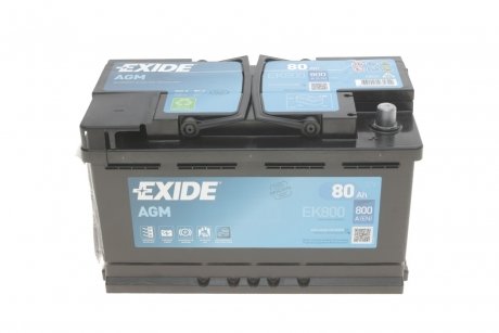 Акумуляторна батарея 80Ah/800A (315x175x190/+R/B13) (Start-Stop AGM) EXIDE EK800 (фото 1)
