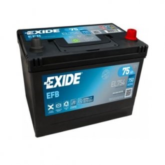 Аккумуляторная батарея 75Ah/750A (270x173x222/+R/B0) (Start-Stop EFB) Азия EXIDE EL754 (фото 1)