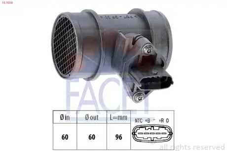 Расходомер воздуха (4 конт.) OPEL ASTRA G/CORSA B 1.0/1.2 96-00 FACET 10.1038